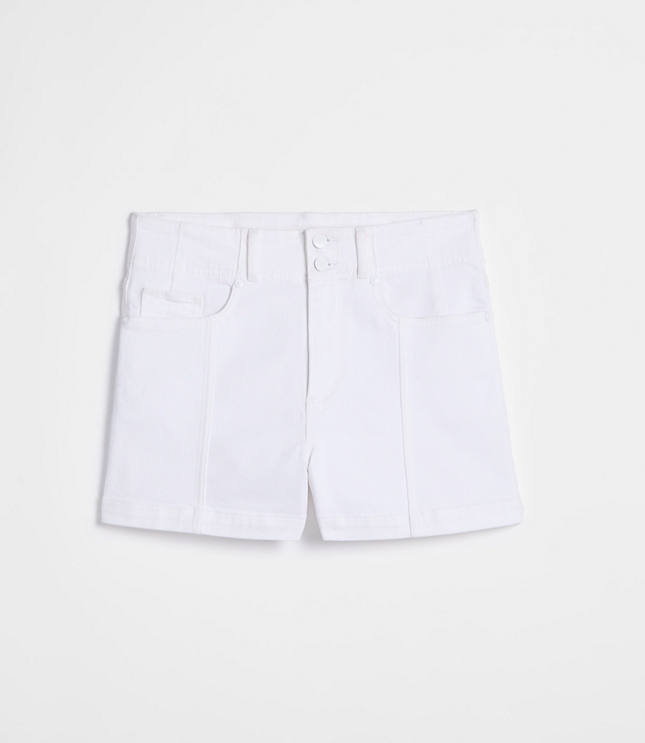 Rivete Curvy Seamed High Rise Denim Shorts in White