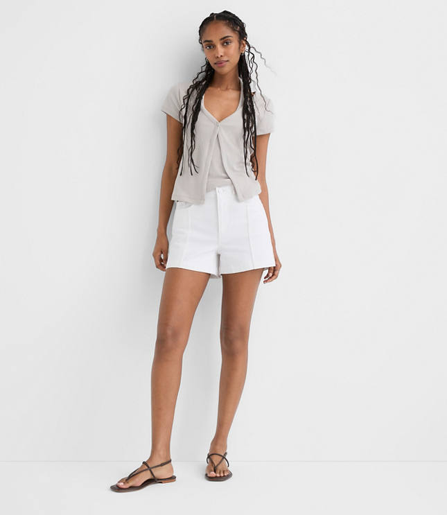 Rivete Petite Seamed High Rise Denim Shorts in White