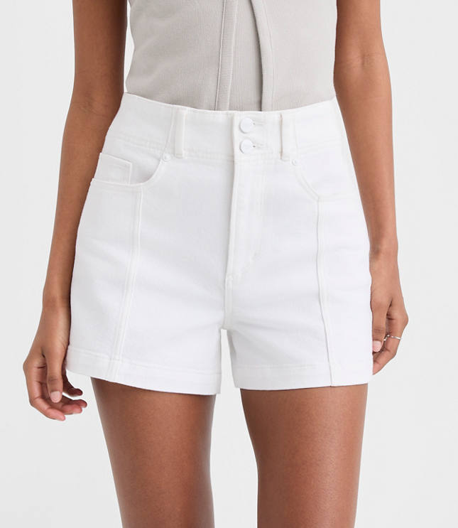Rivete Petite Seamed High Rise Denim Shorts in White