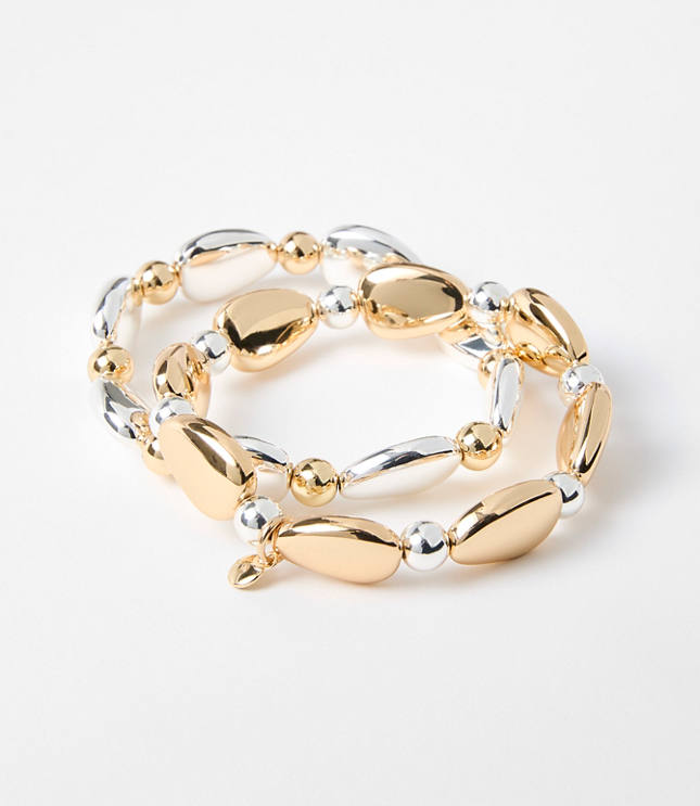 LOFT Versa Mixed Metal Chunky Beaded Stretch Bracelet Set
