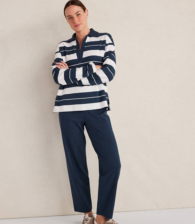 Haven Well Within Organic Cotton Interlock Stripe Johnny Collar Top