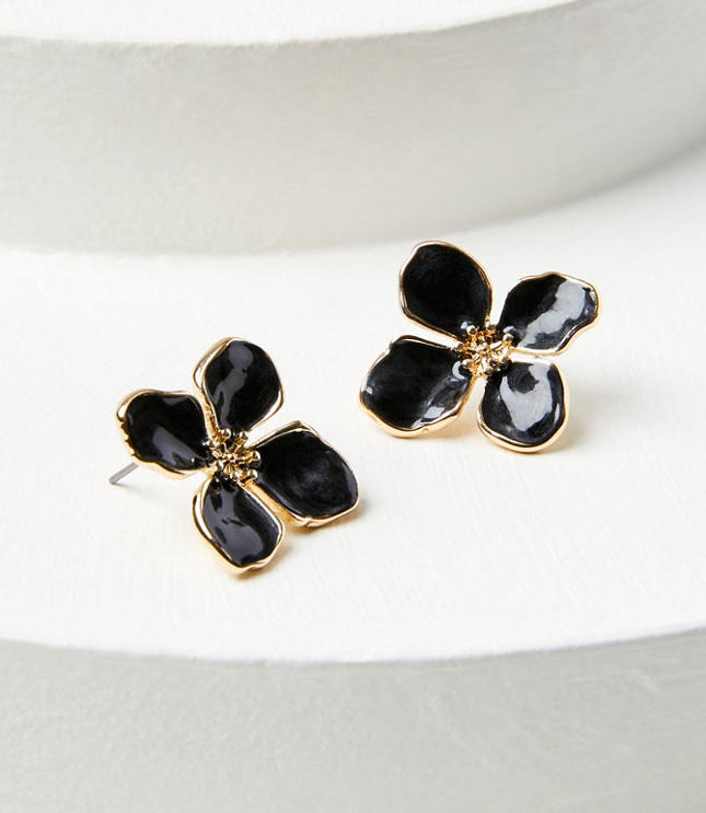 Oversized Flower Stud Earrings - Black