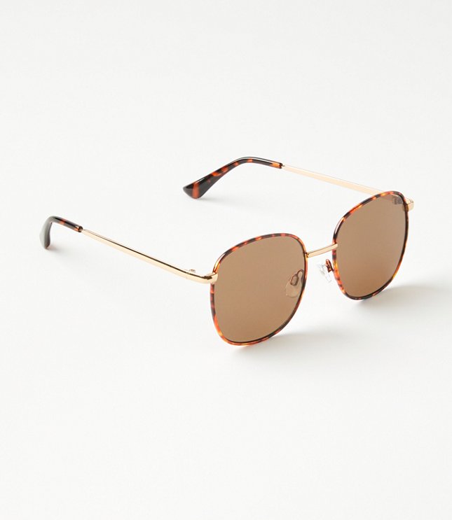 Tortoiseshell Print Trim Round Sunglasses