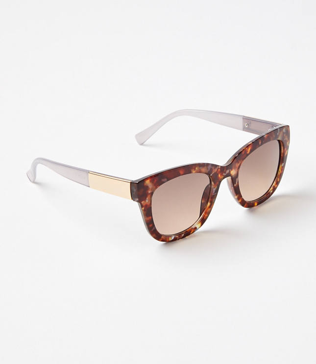 Tortoiseshell Print Metallic Arm Square Sunglasses