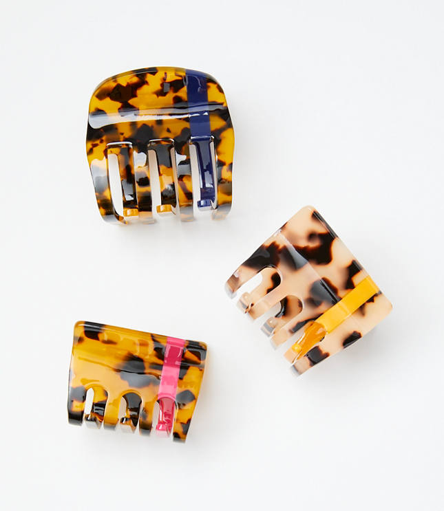 Striped Tortoiseshell Print Claw Hair Clip Set