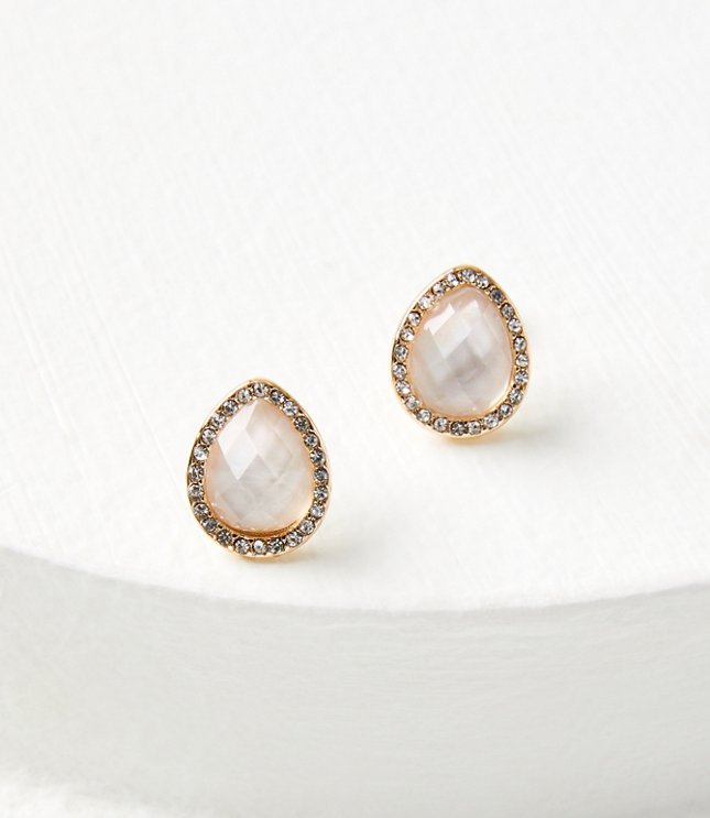 Pave Mother Of Pearl Teardrop Stud Earrings