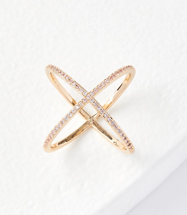 Pave X Ring - Goldtone