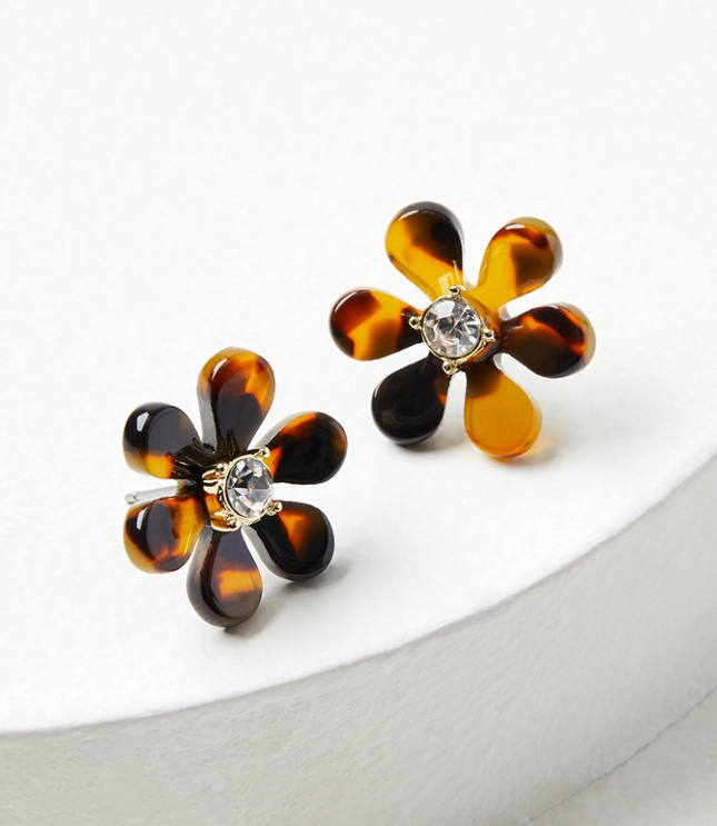 Tortoiseshell Print Flower Stud Earrings