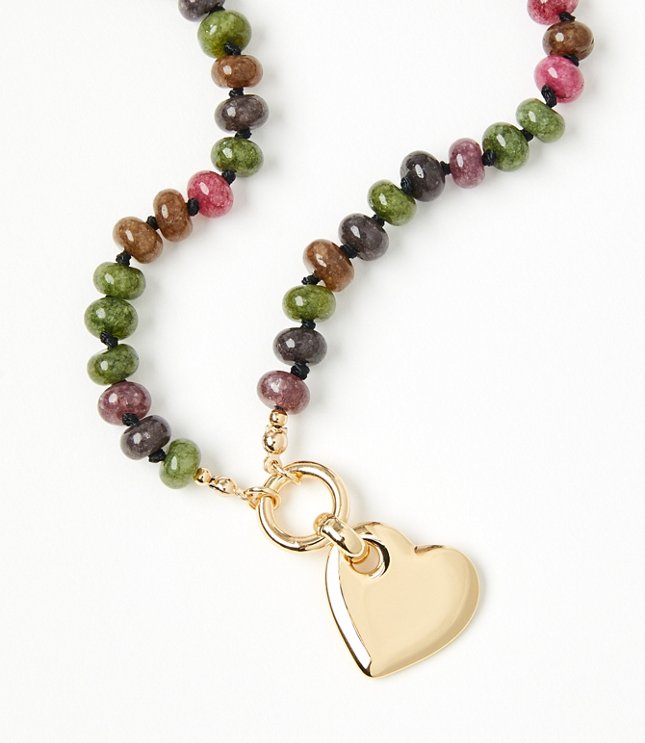 Beaded Metal Heart Statement Necklace - Dark Caper