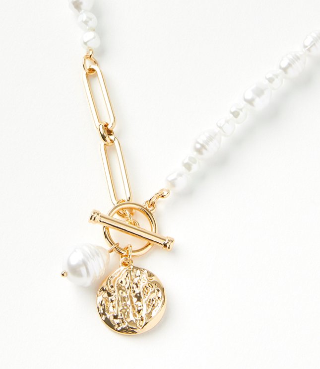 Pearlized Coin Toggle Necklace