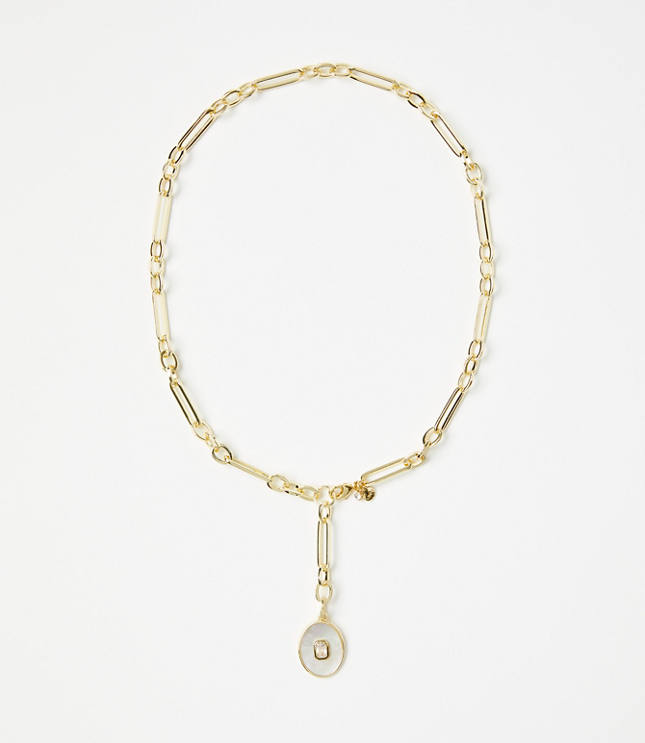 Mother Of Pearl Coin Link Y Necklace