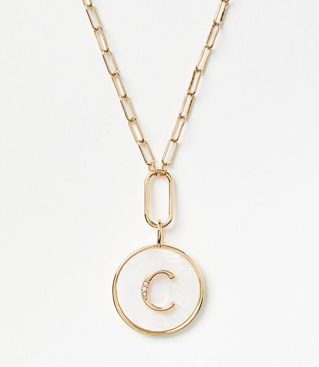 Pave Mother Of Pearl Initial Coin Necklace carousel Product Image 1