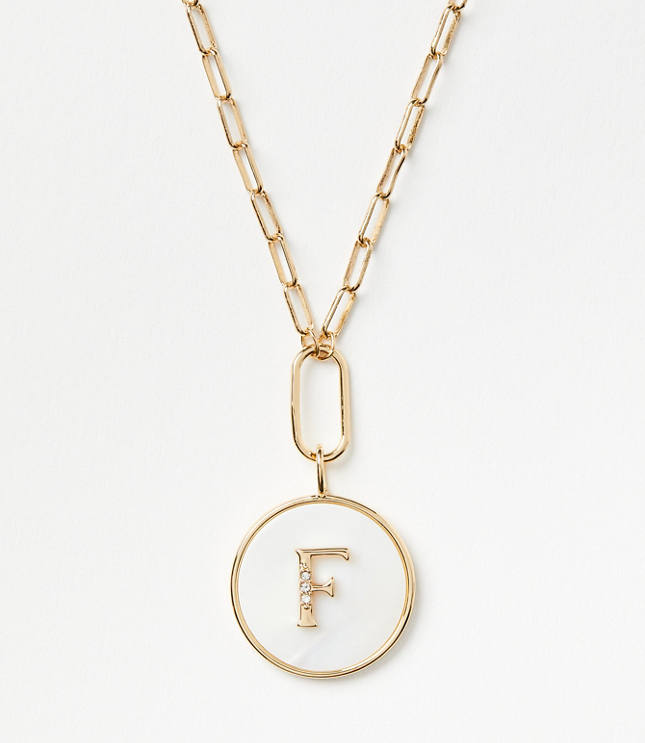 Pave Mother Of Pearl Initial Coin Necklace carousel Product Image 1