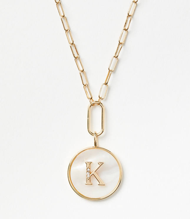 Pave Mother Of Pearl Initial Coin Necklace carousel Product Image 1