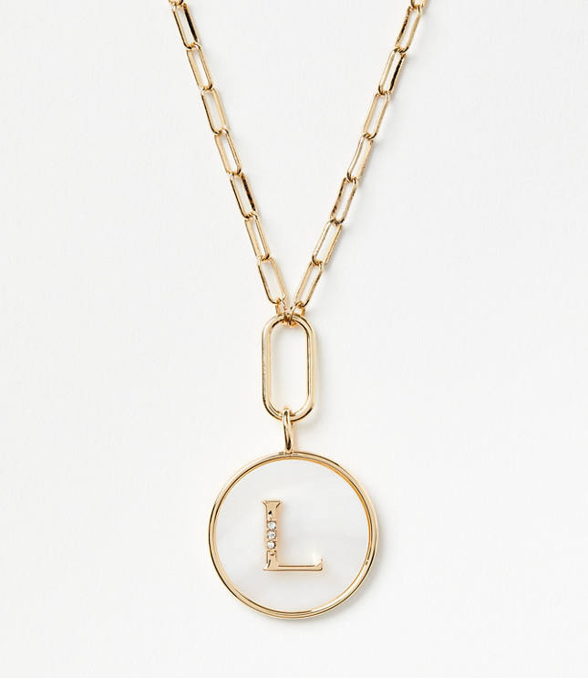 Loft Pave Mother Of Pearl Initial Coin Necklace