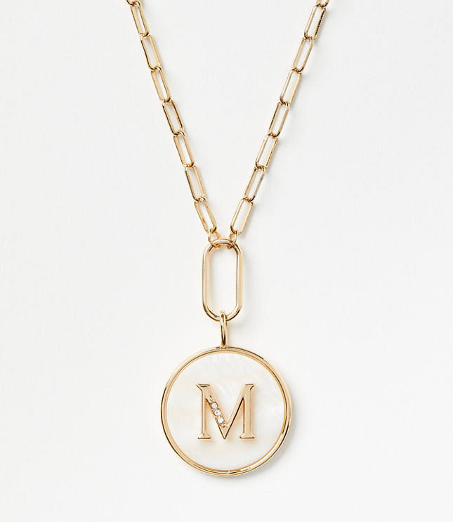 Pave Mother Of Pearl Initial Coin Necklace