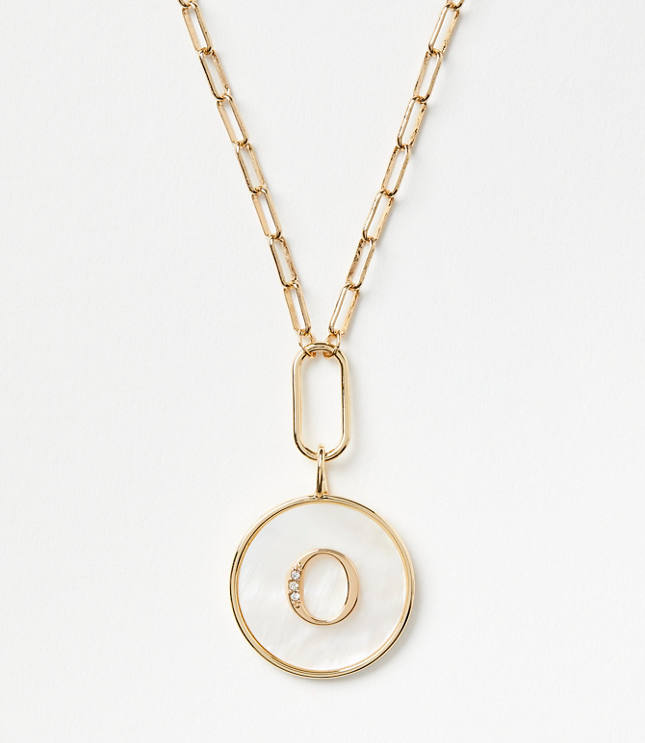 Pave Mother Of Pearl Initial Coin Necklace carousel Product Image 1