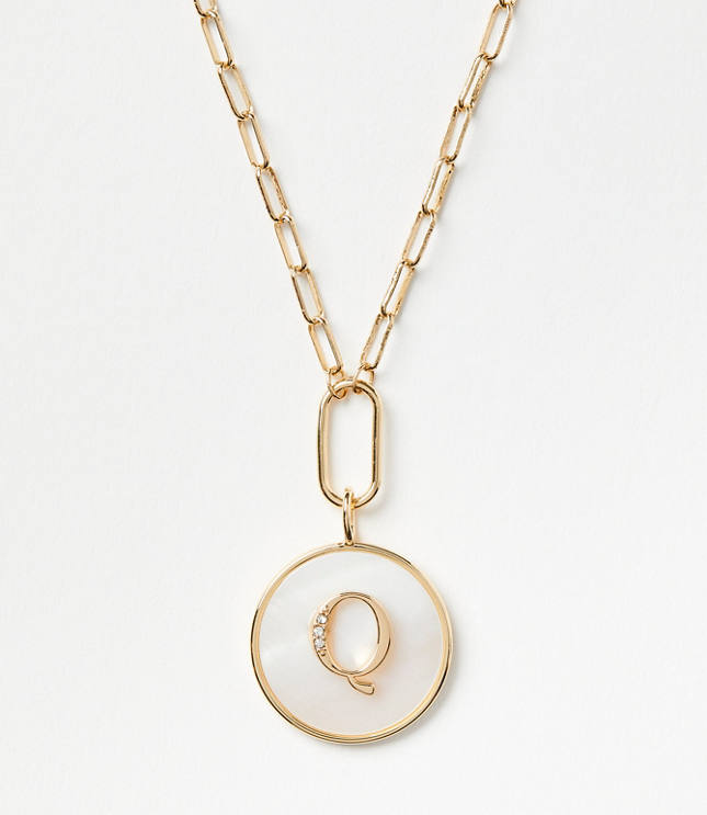 Pave Mother Of Pearl Initial Coin Necklace carousel Product Image 1