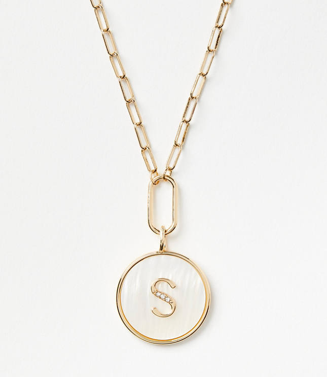 Pave Mother Of Pearl Initial Coin Necklace