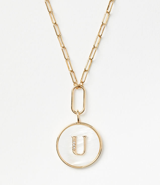 Pave Mother Of Pearl Initial Coin Necklace carousel Product Image 1