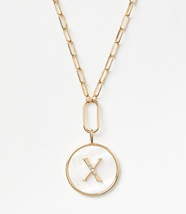 Pave Mother Of Pearl Initial Coin Necklace