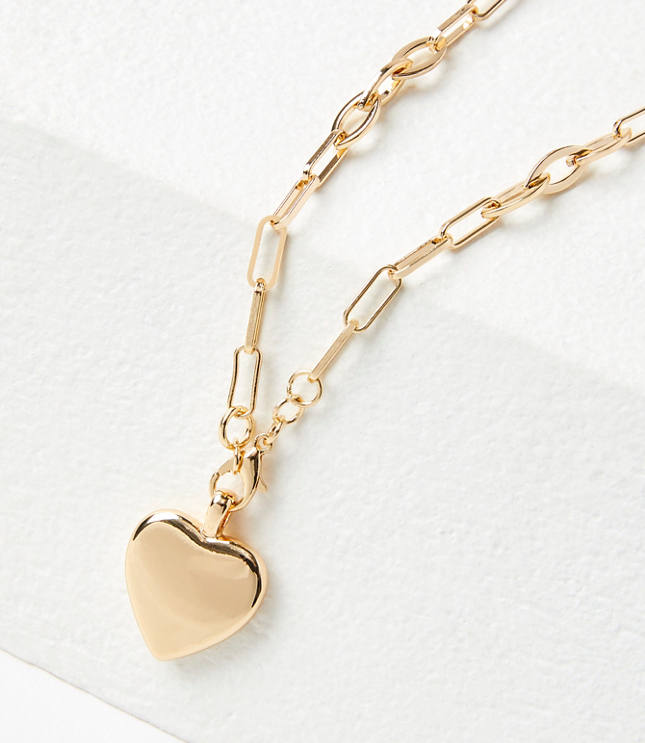 Puffy Heart Chain Link Pendant Necklace