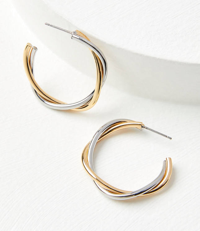 Mixed Metal Twist Hoop Earrings