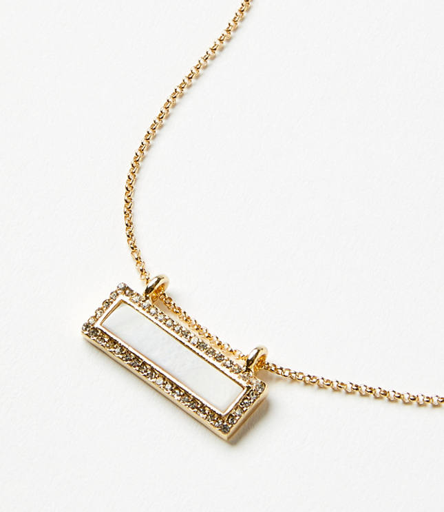 Pave Mother Of Pearl Bar Necklace