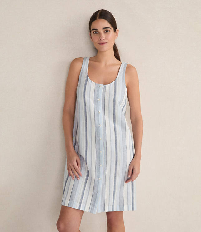 Loft Haven Well Within Organic Cotton Linen Coastal Stripe Sleep Dress
