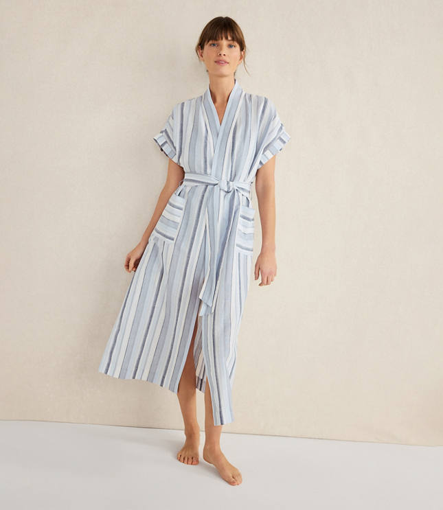 Haven Well Within Organic Cotton Linen Coastal Stripe Robe