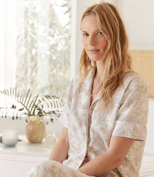 Haven Well Within Organic Cotton Linen Serene Botanicals Short Sleeve Sleep Top