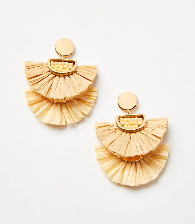Raffia Beaded Fan Statement Earrings