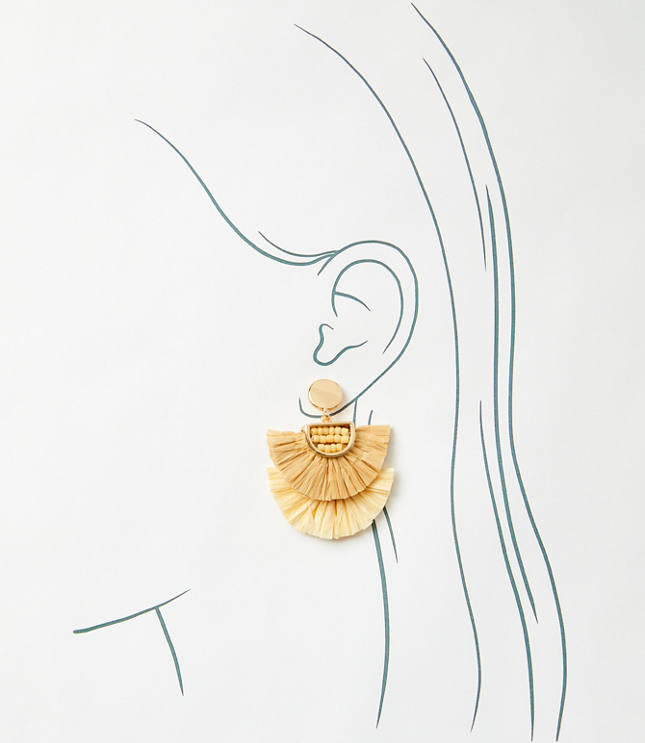 Raffia Beaded Fan Statement Earrings