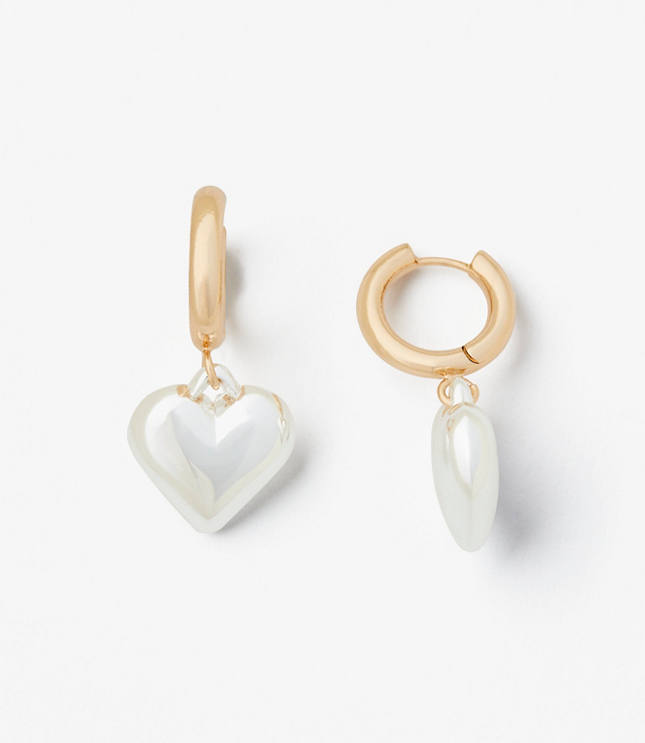Mixed Metal Heart Drop Hoop Earrings