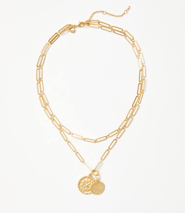 Hammered Pendant Chain Link Necklace