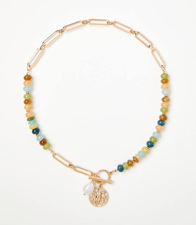 Loft Pearlized Coin Beaded Toggle Necklace