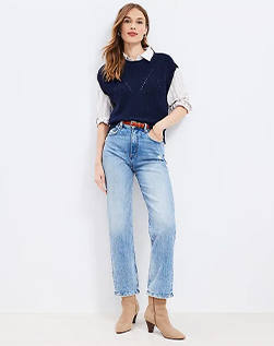 Petite Fluid Wide Leg Crop Pants in Chambray