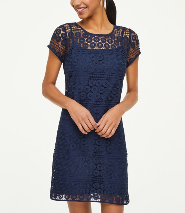 navy lace shift dress