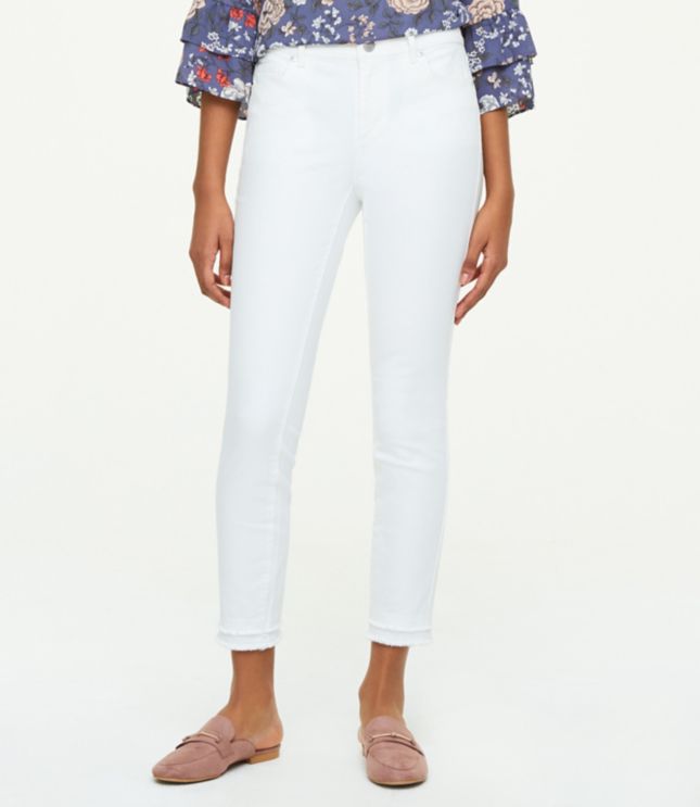 white skinny jeans with frayed hem