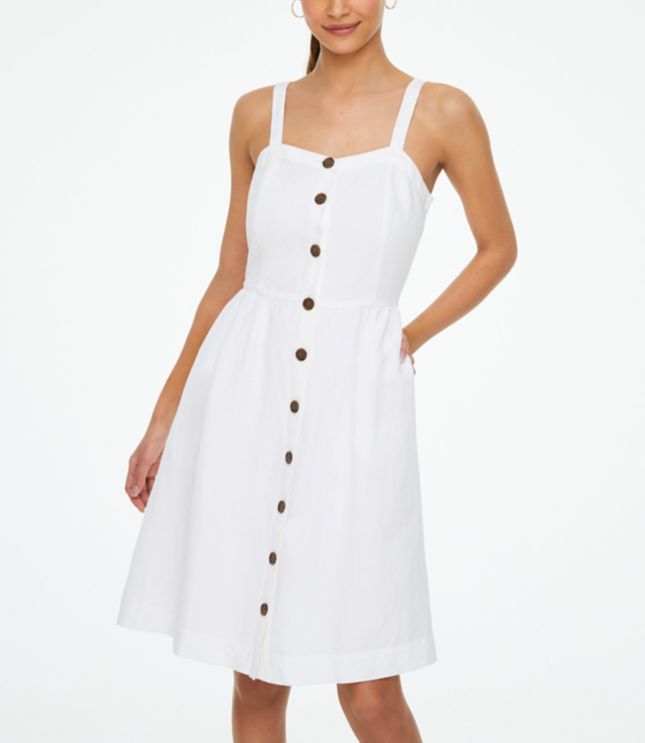 white button down linen dress