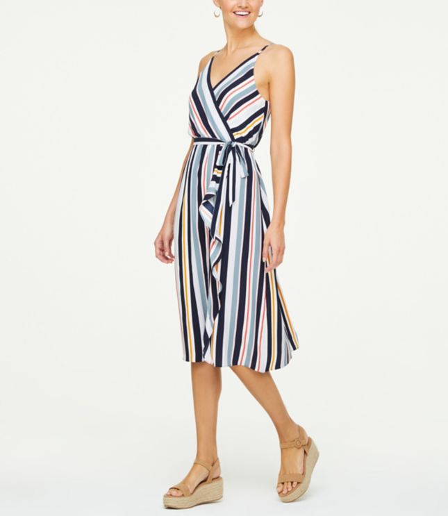 NWT Ann Taylor LOFT Striped Wrap Maxi Dress 18 Tall Blue
