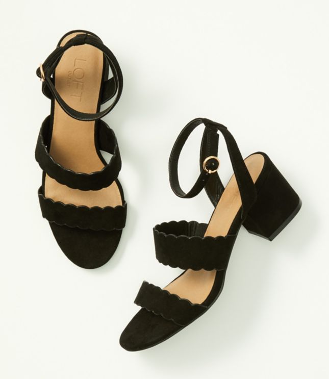 scalloped block heel sandals