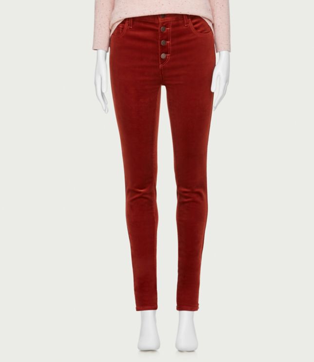 High Rise Button Front Skinny Corduroy Pants [ 1115 x 968 Pixel ]