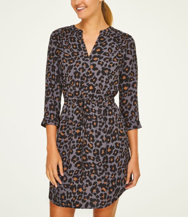 grey leopard print shirt dress