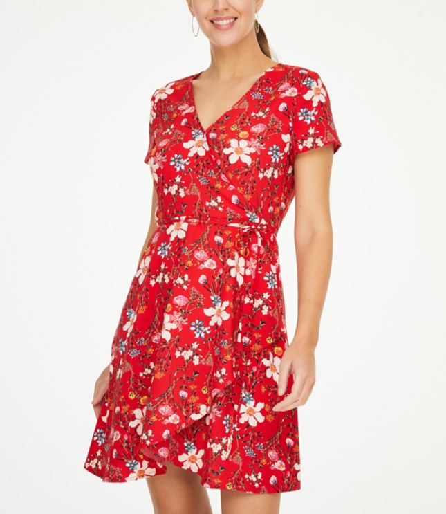 red short sleeve wrap dress