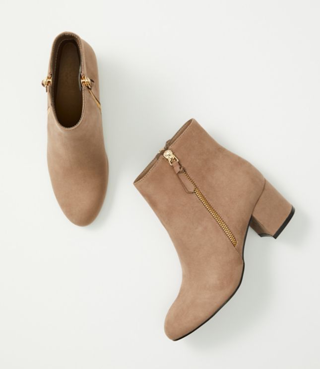 tan booties block heel