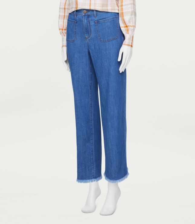 Image of Loft Curvy High Rise Patch Pocket Slim Wide Leg Jeans in Modena Wash