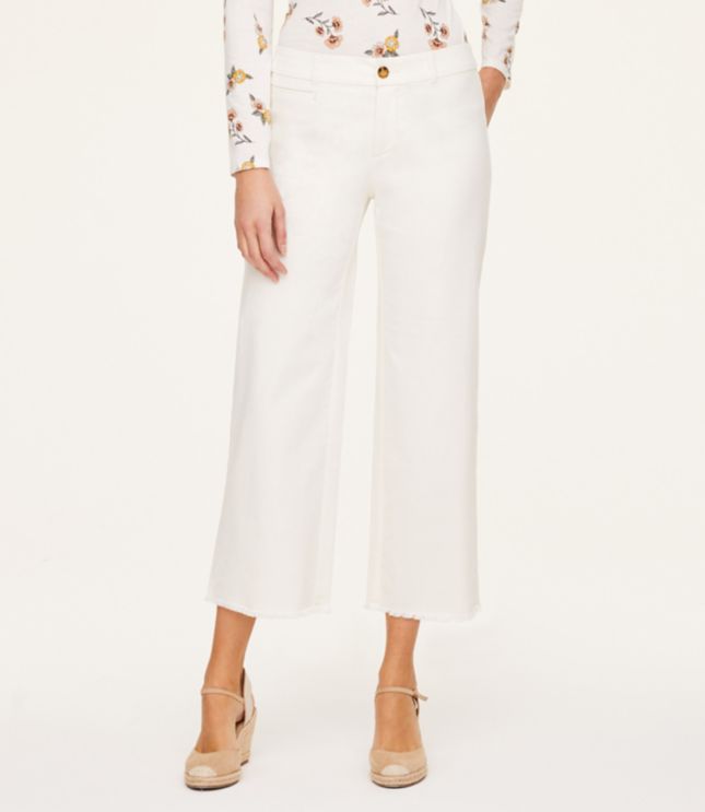 wide leg frayed cropped jeans