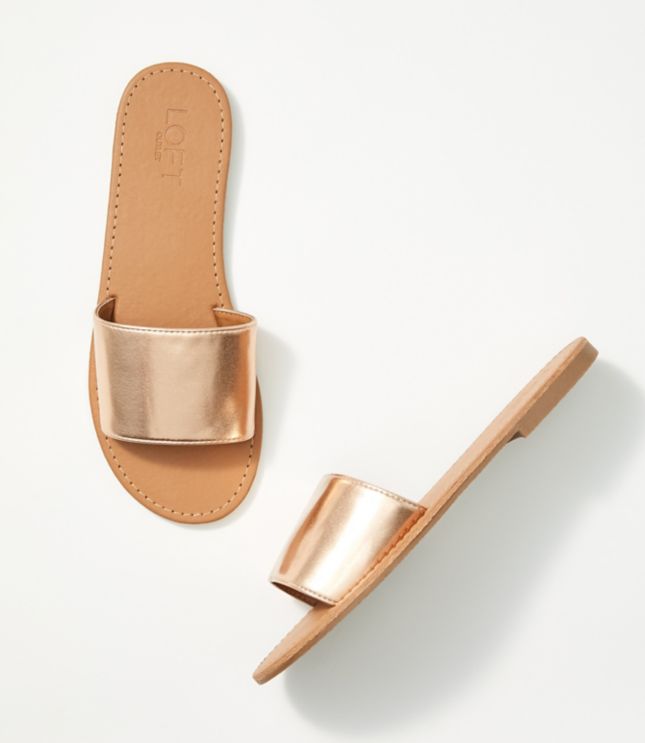 metallic slide sandals