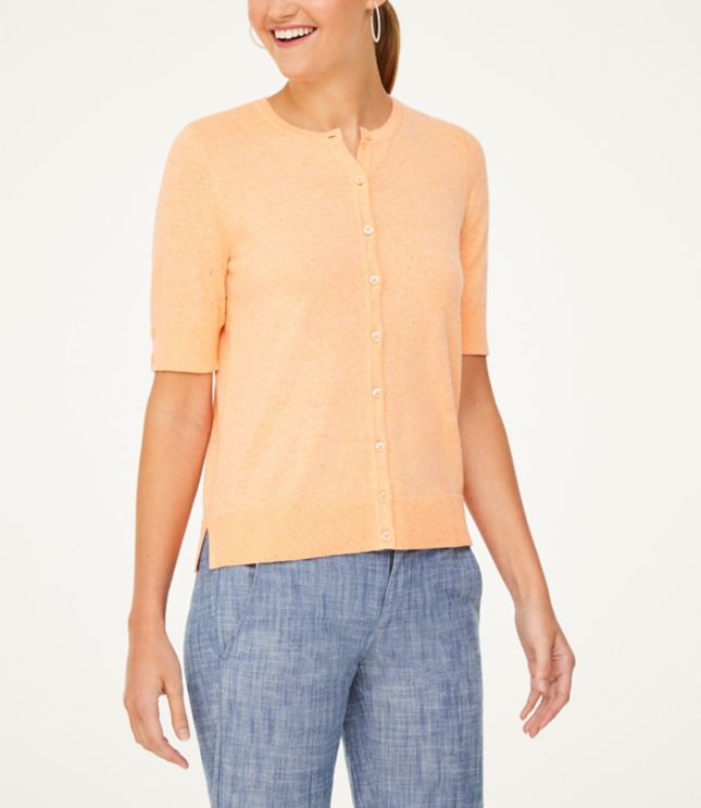 orange short sleeve cardigan